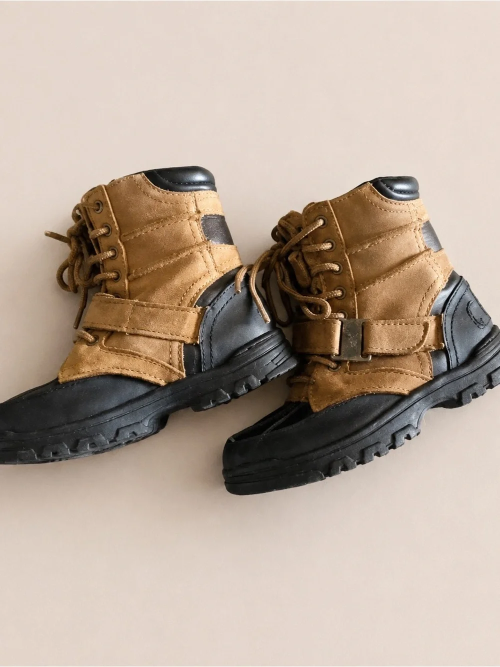 Polo Ralph Lauren Duck Boots Toddler Boys Size 13.5 Brown Black Lace Up